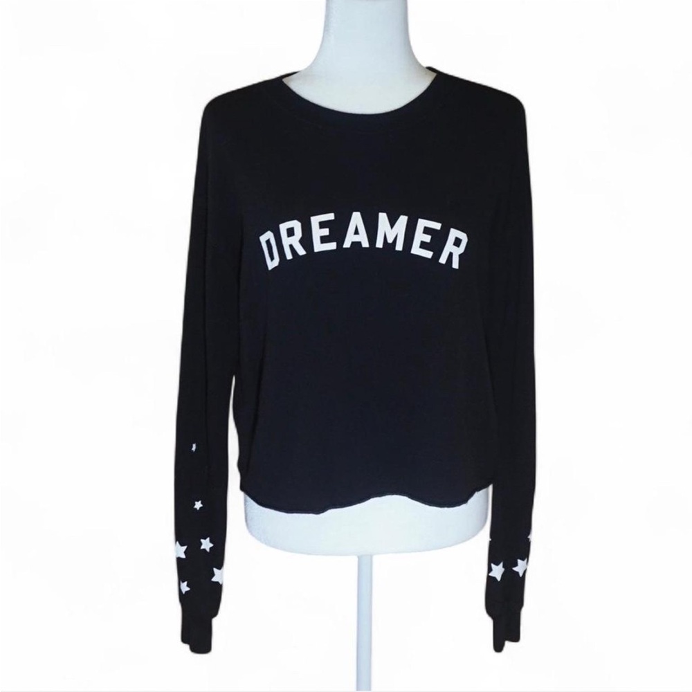 💚 SPIRITUAL GANGSTER Black Cropped Dreamer Star Sleeve Sweatshirt (XS)